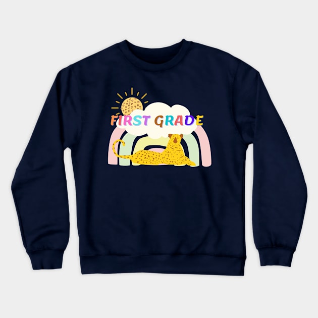 first grade leopard rainbow Team Crewneck Sweatshirt by GROOVYUnit